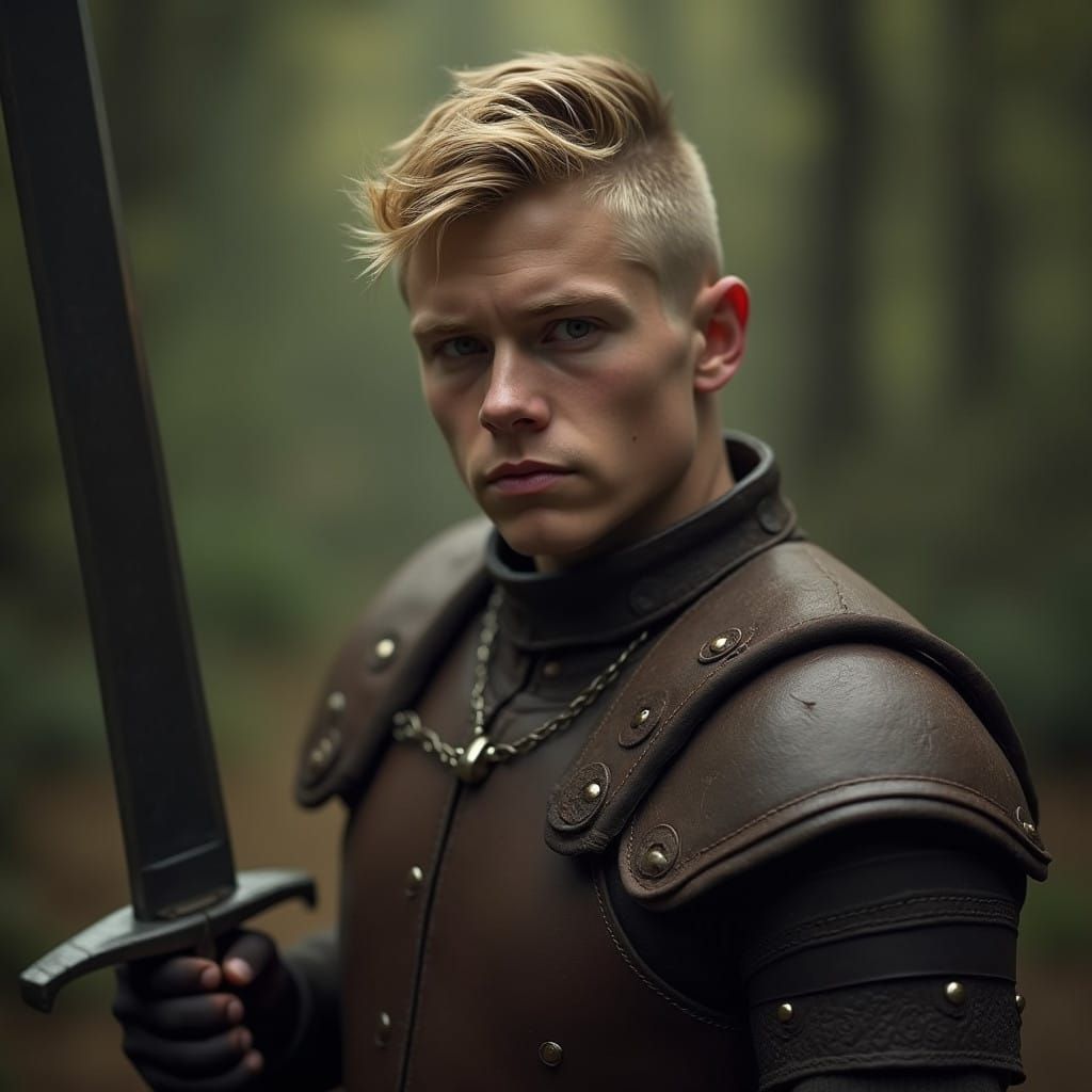 Epic 8K Concept Art of a Blond Warrior in Leather Armour