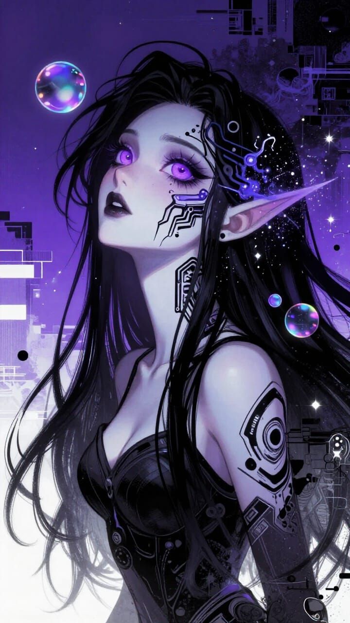 Otherworldly Woman Portrait in Cyberpunk Style