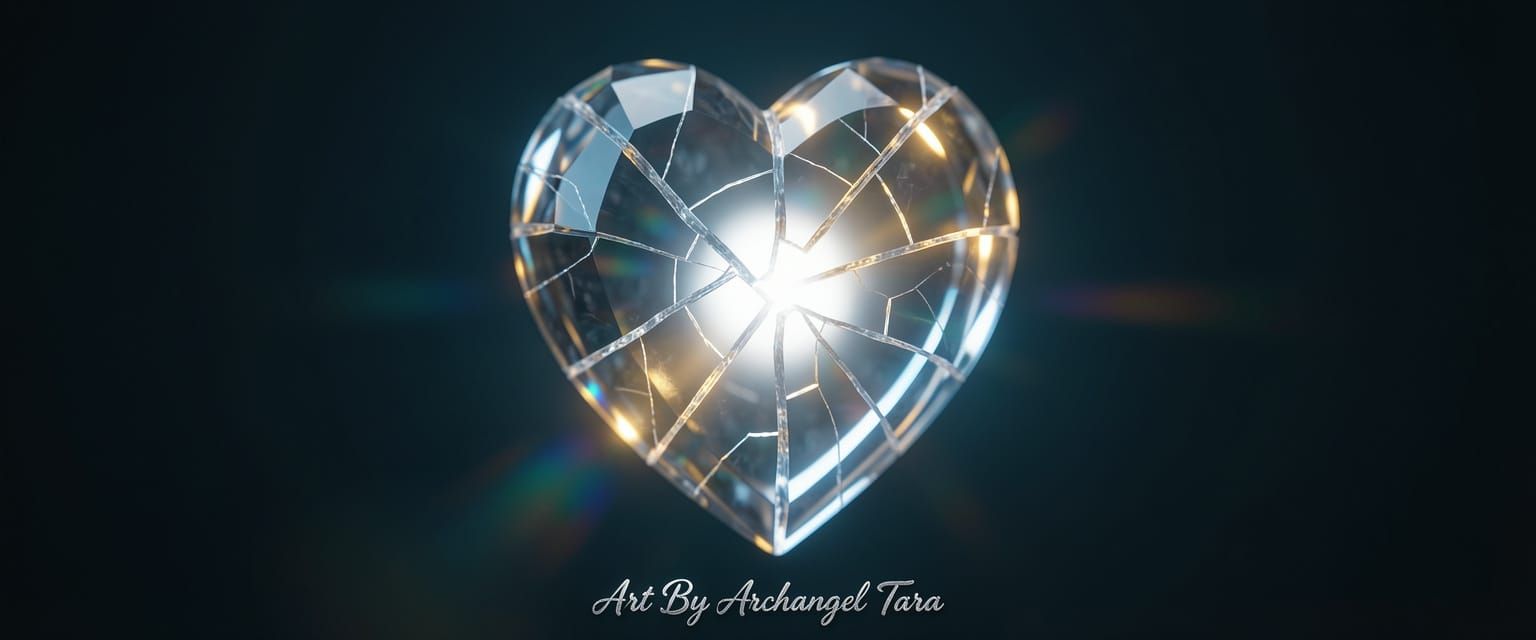 Crystal Heart Fractured Yet Intact With Light Refractions
