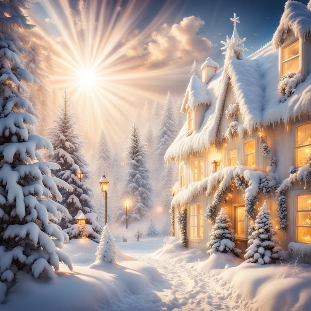 Magical Christmas Winter Wonderland with Happy People