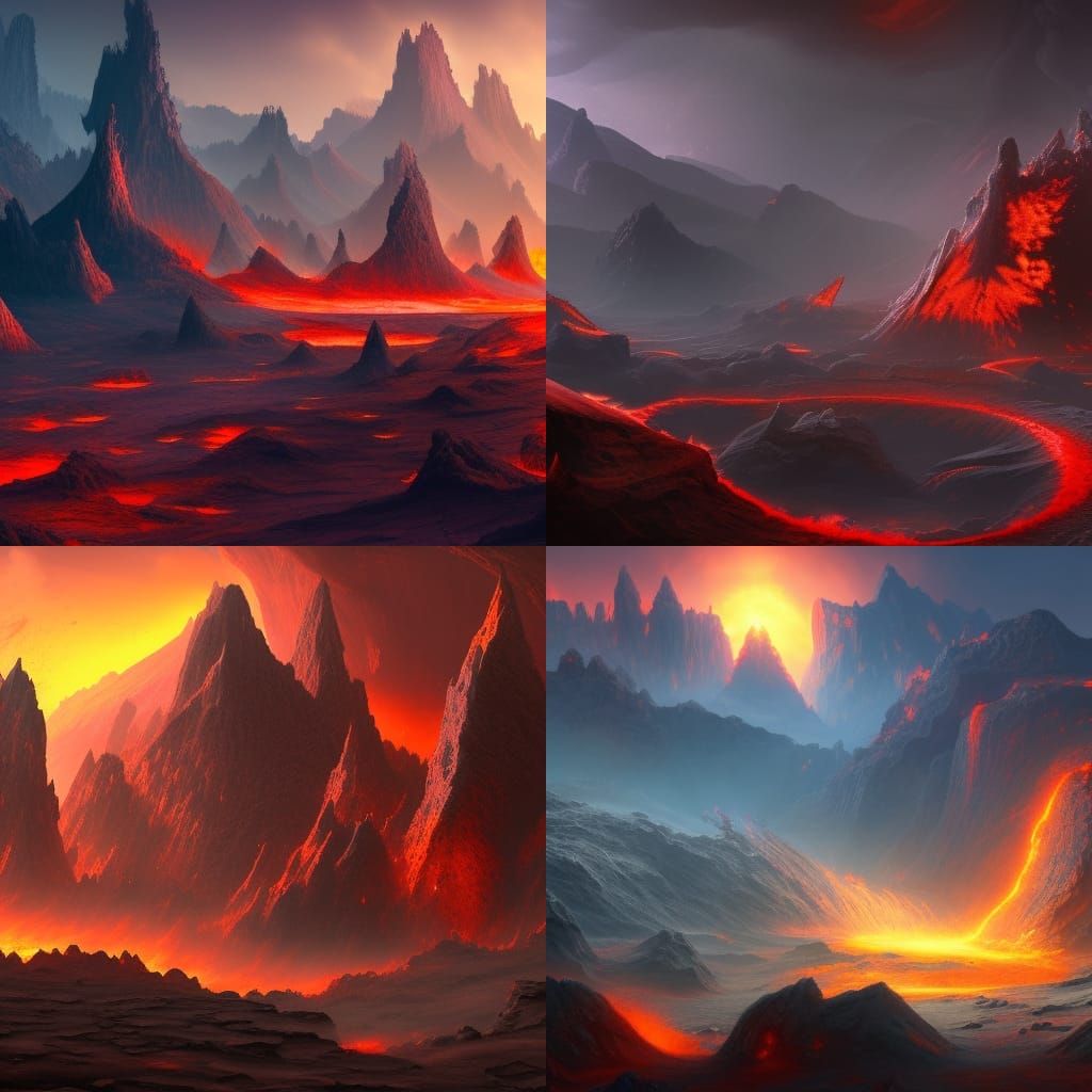 Fantastical Magma Landscape in Detailed Matte Painting