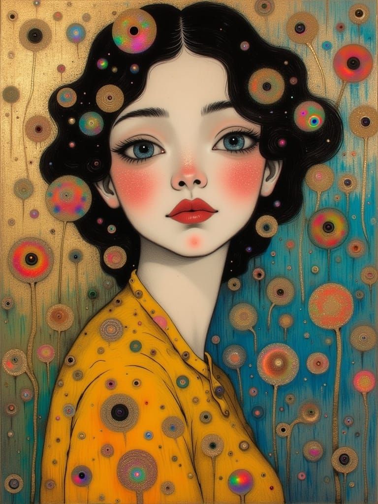 Golden Woman Portrait in Symbolist Painting Style
