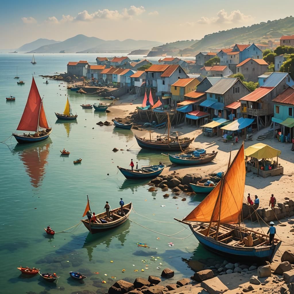 Coastal Fishermen Hauling Nets at Sunrise