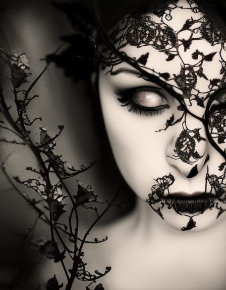 Gothic Black Flowers with Lace in Victorian Style