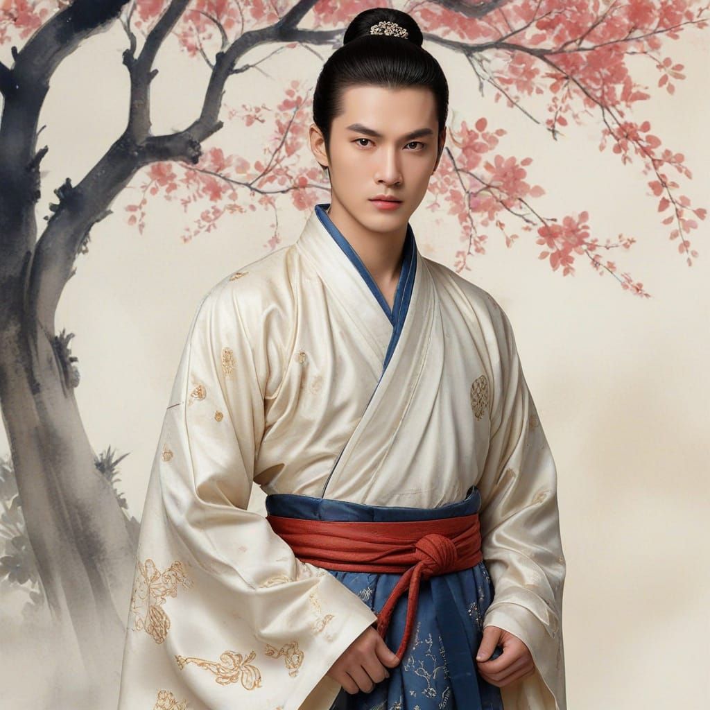 Handsome Chinese nobleman from Tang Dynasty era, perfect mas...