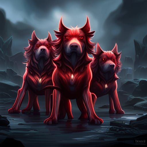 Black and Red Cerberus of the Underworld