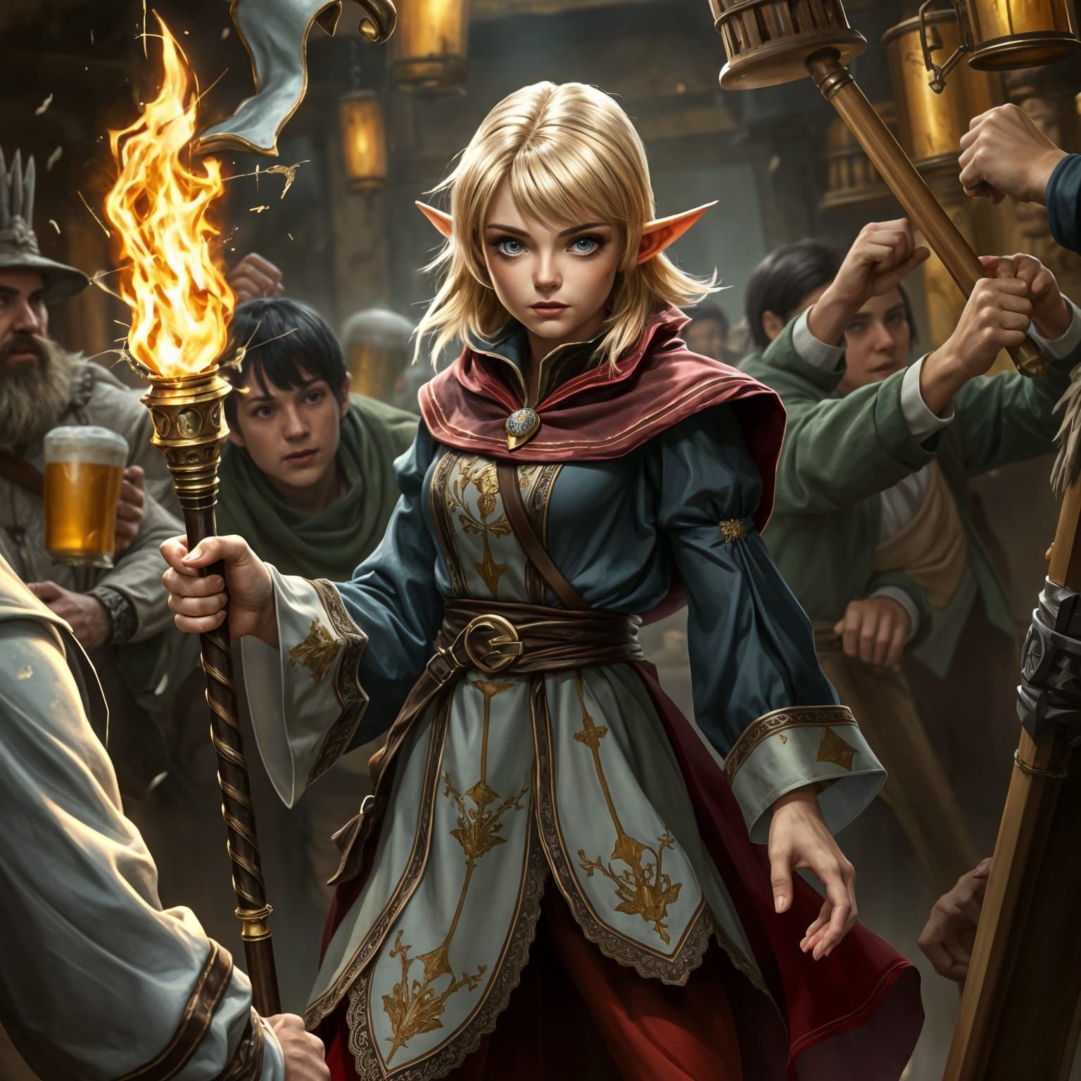 Mysterious Female Halfling Sorcerer in Dark Fantasy Tavern B...