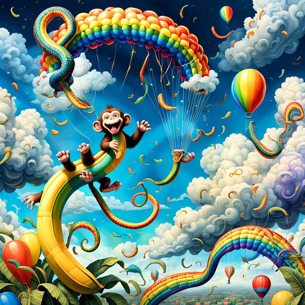 Rainbow Monkey Panic in Fantastical Matte Painting