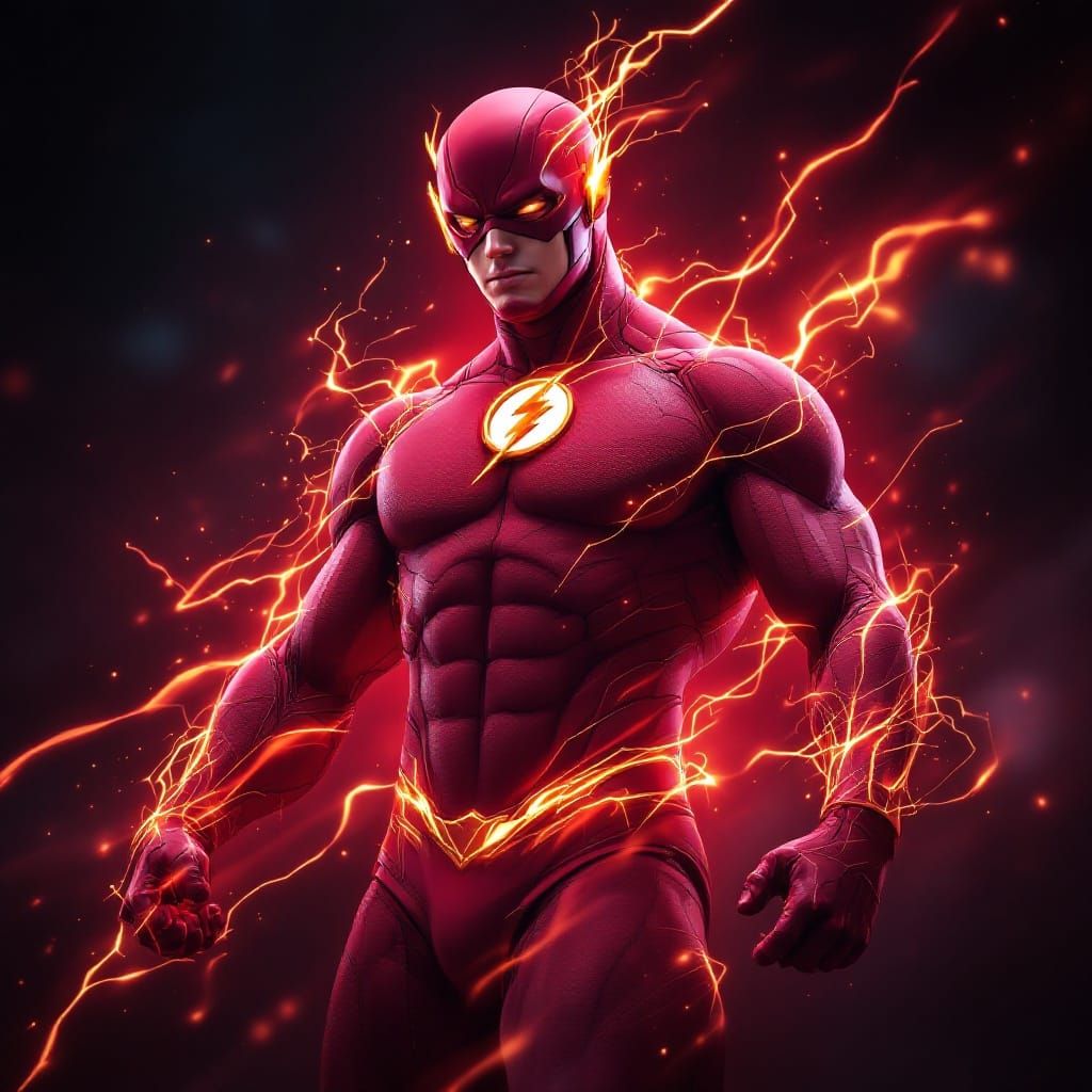 Epic Flash: Futuristic Hero in Classical Pose