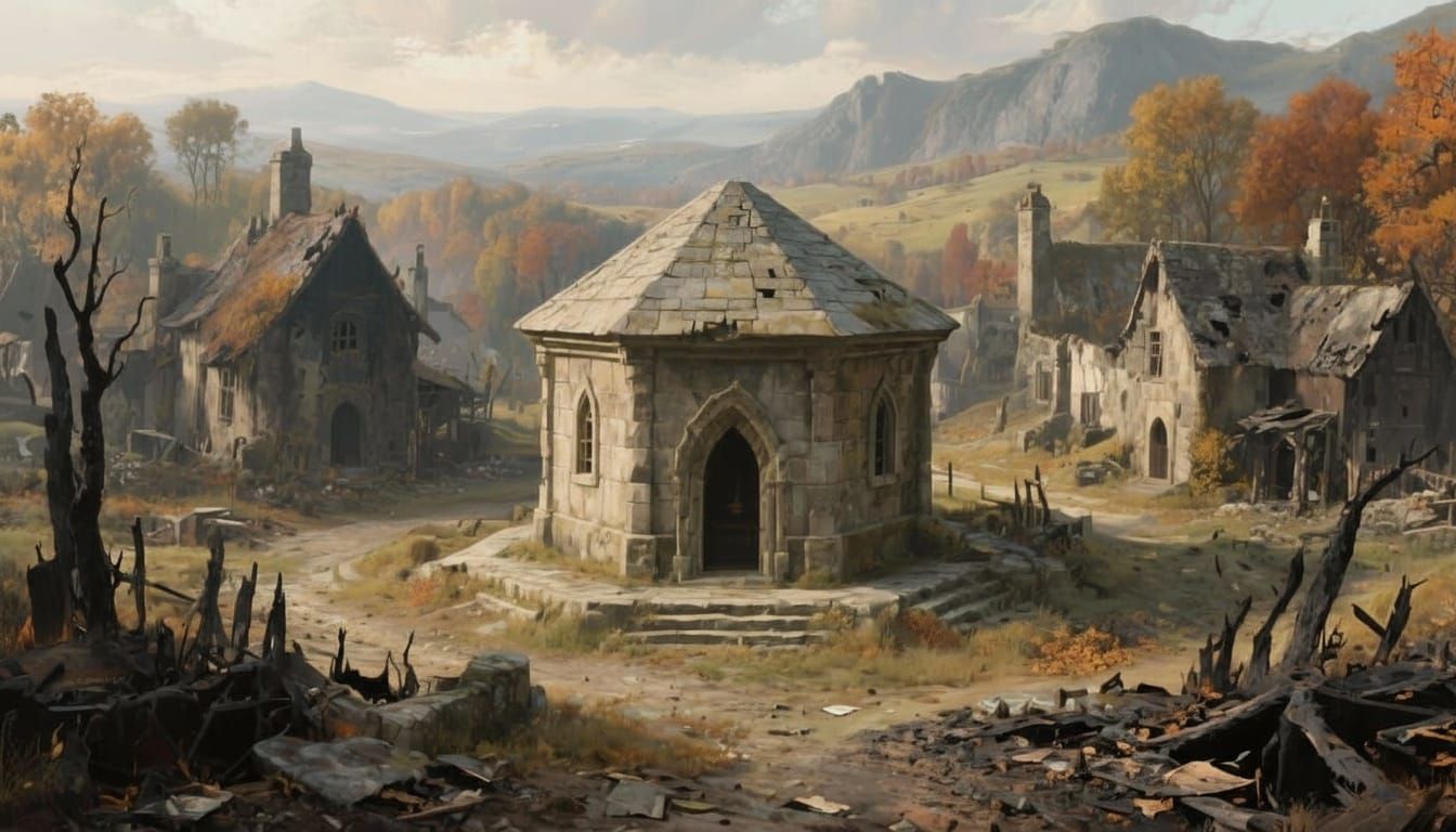 Abandoned Heptagonal Temple in Burned Medieval Village