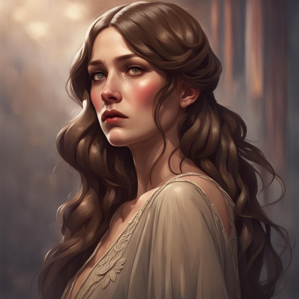 1920s Portrait of Sad Woman in Art Nouveau Style