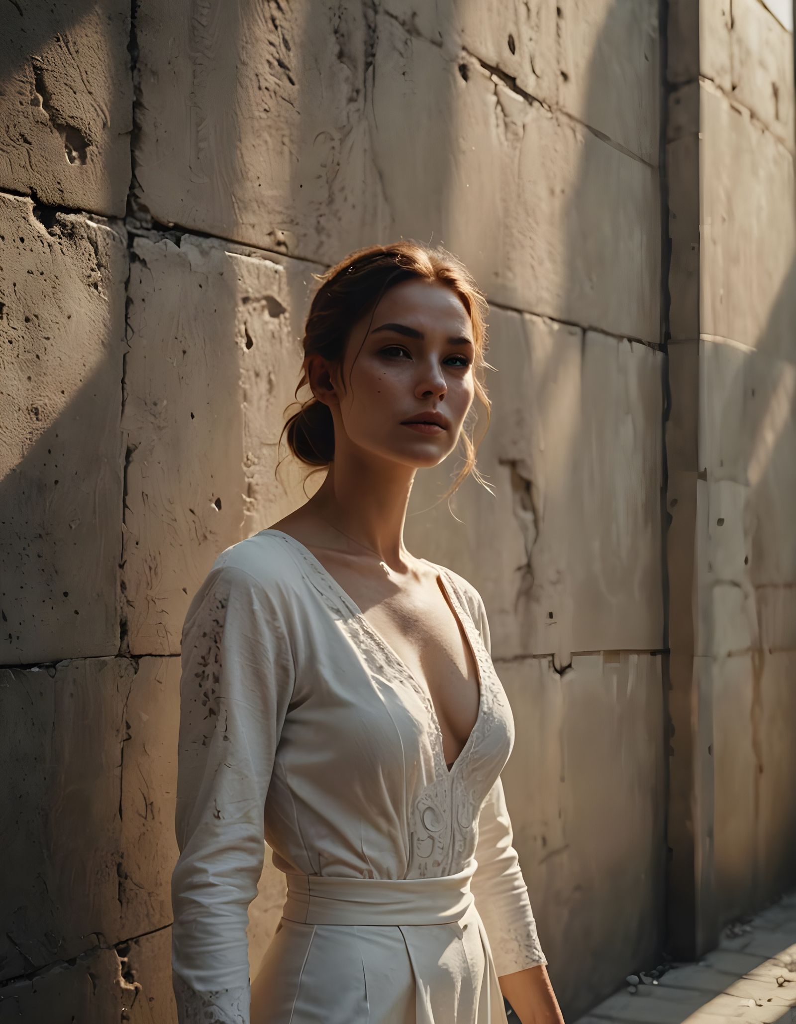 Woman in White Dress with Sunlight