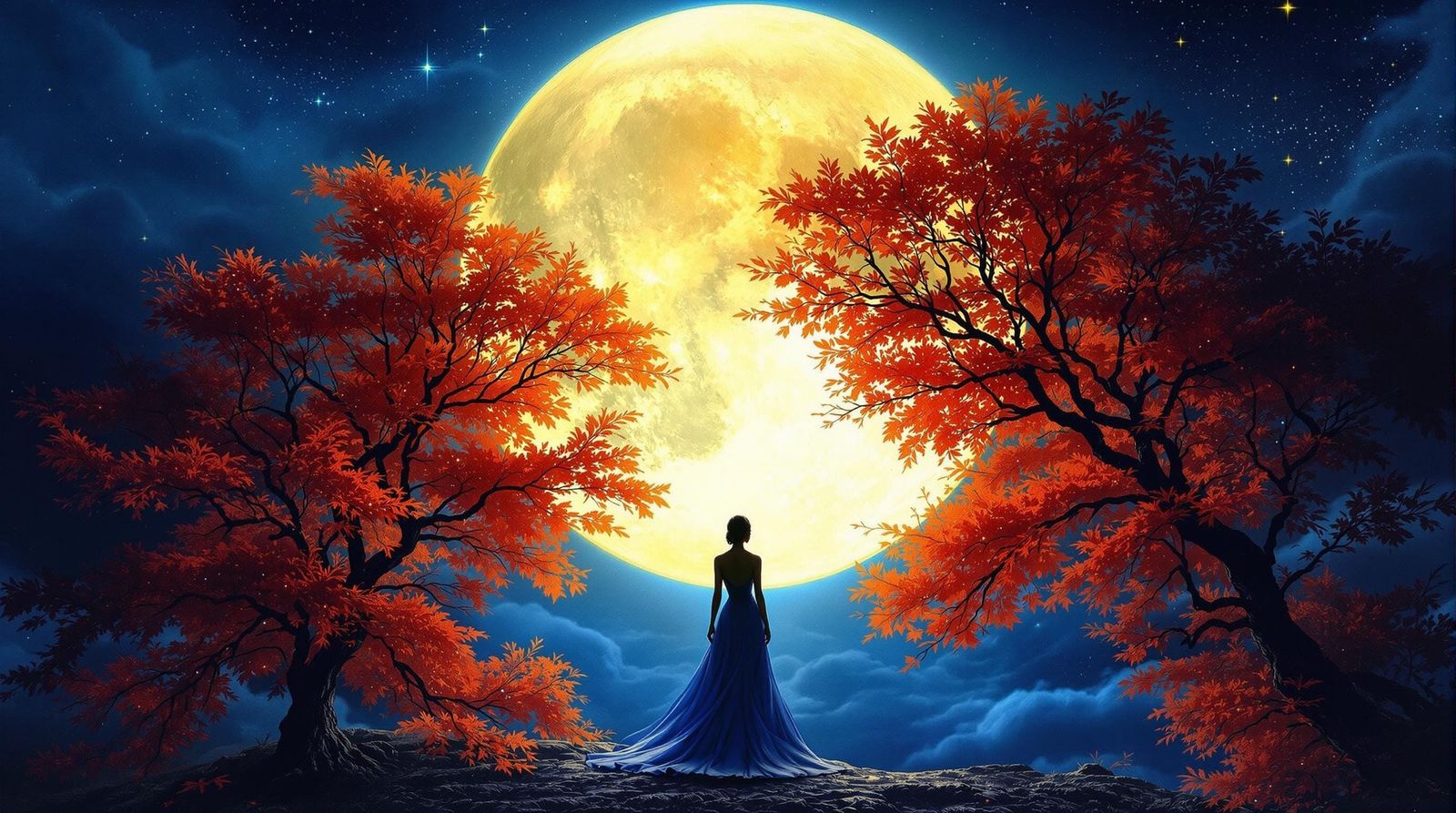 Mystical Woman Under Full Moon in Digital Art