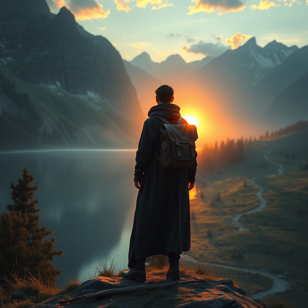 Lone Traveler at Sunset: A Digital Painting