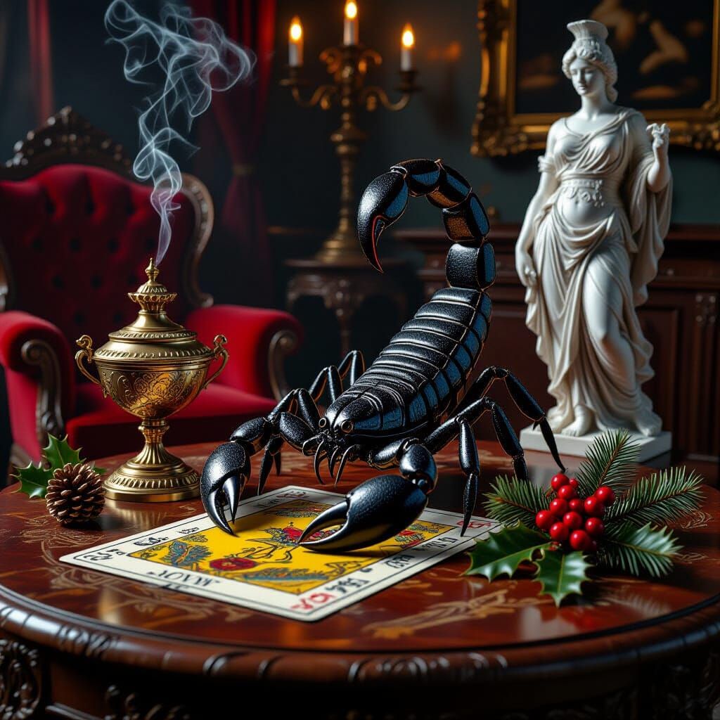 Scorpio Scorpion & Tarot Card in Surreal Victorian Style