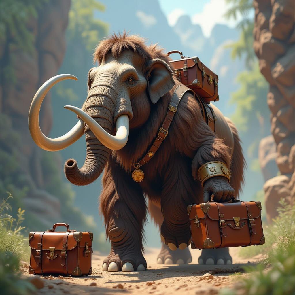 Hyperrealistic 3D Woolly Mammoth on Grand Adventure