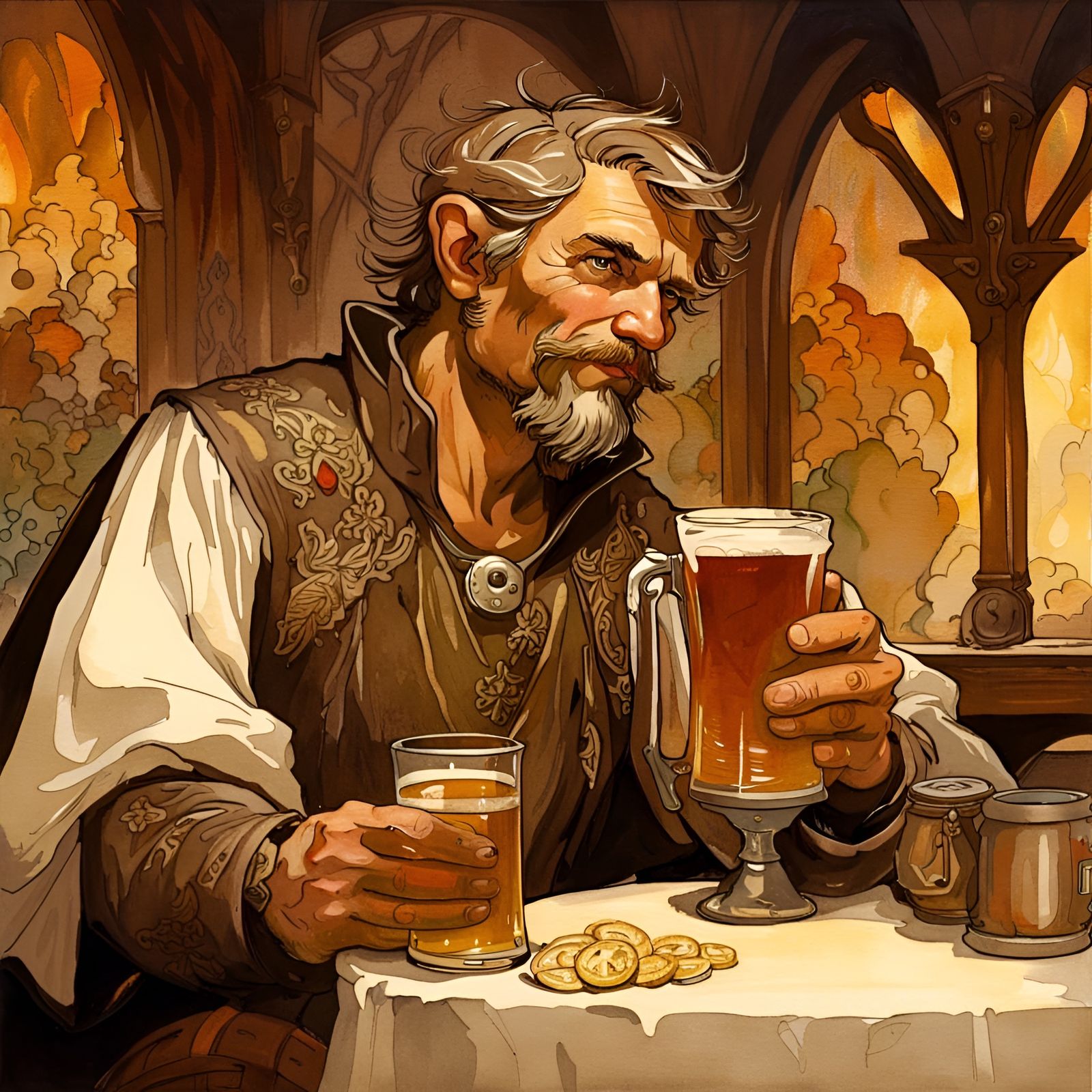 Fantasy Innkeeper Portrait in Art Nouveau Style
