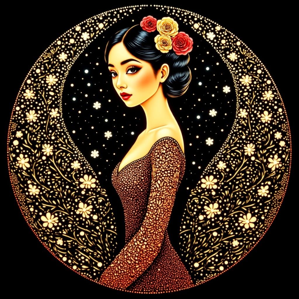 <lora:Blacklit Flux:1.0> 3D Gustav Klimt, A beautiful Victor...