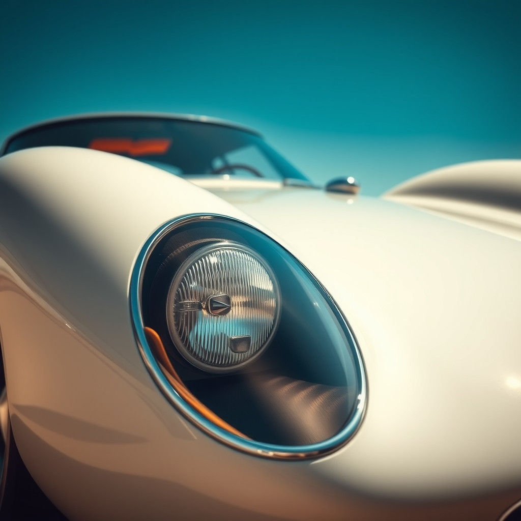 Retrofuturistic Sportscar Headlight Closeup