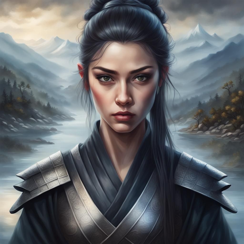 Brooding Ninja Princess Portrait in Epic Landscape