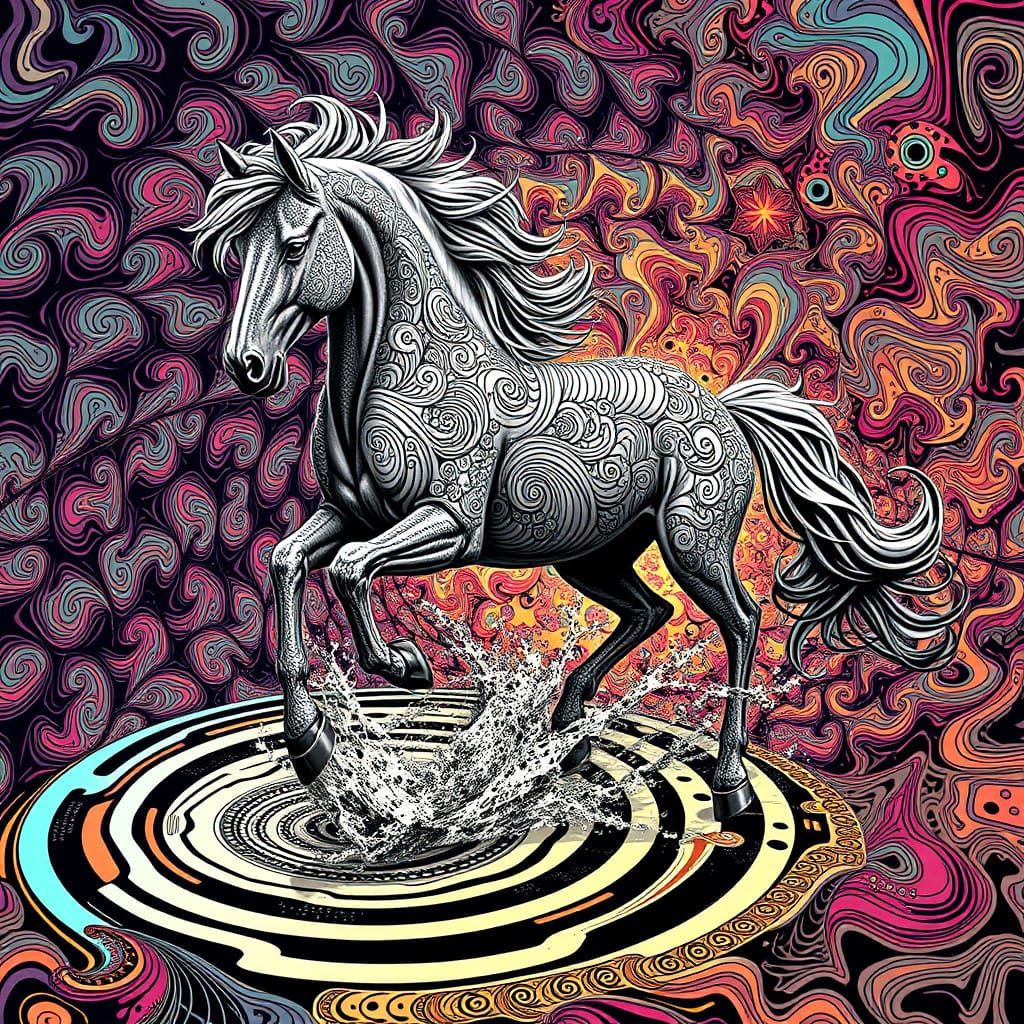 Majestic Horse Emerge from Fractal Vortex in 3D