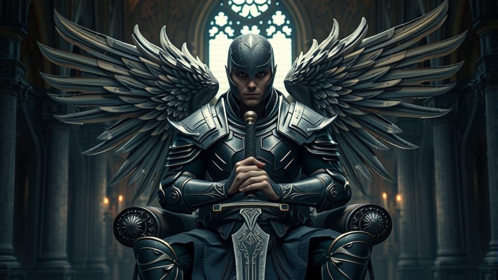 Angelic Warrior with Sword in Gothic Church