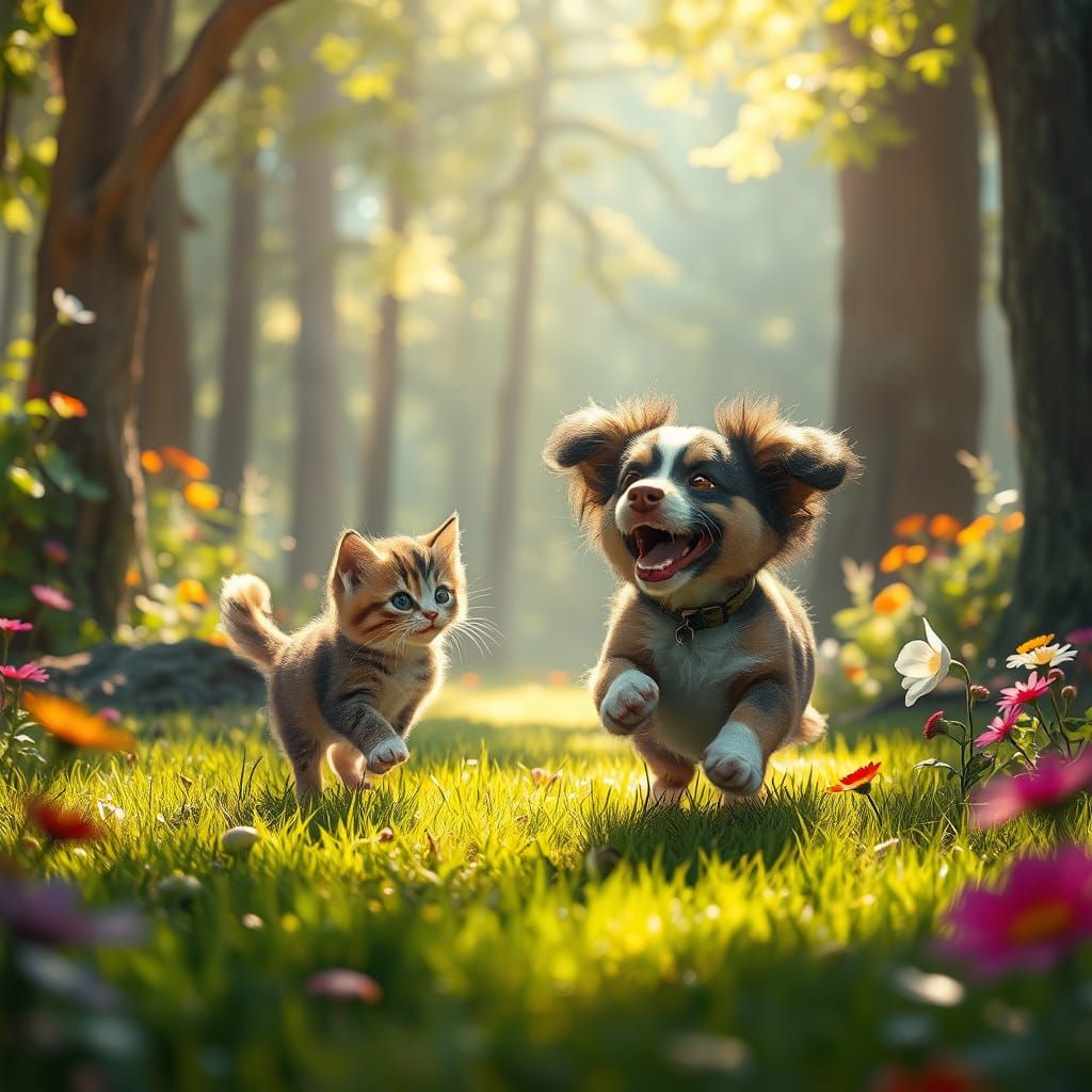 Whimsical Forest Frolic in Fantasy Art Style