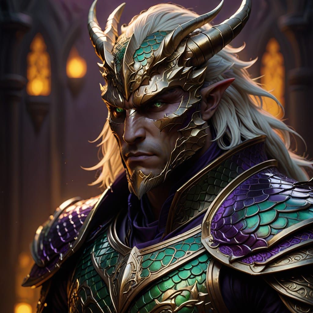 Heroic Dragonborn Warrior in Dark Fantasy Style