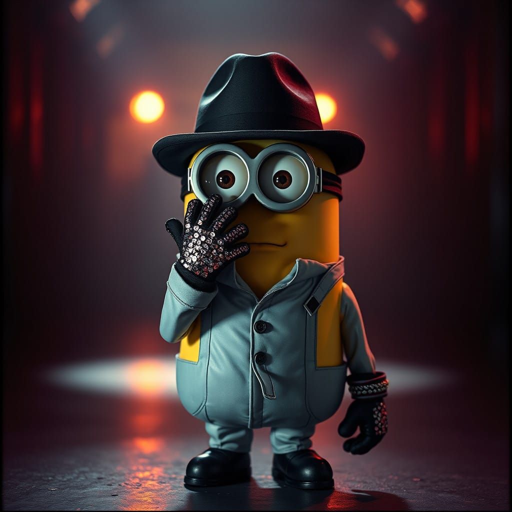 Gloved Minion Channels Thriller in Dark, Cinematic Setting