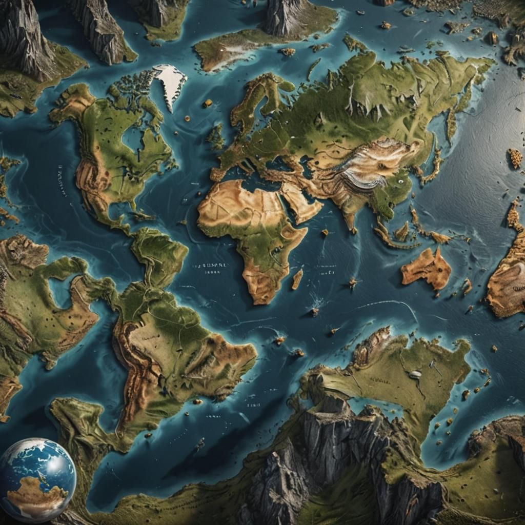 Surreal Earth World Map in Hyperrealistic Style