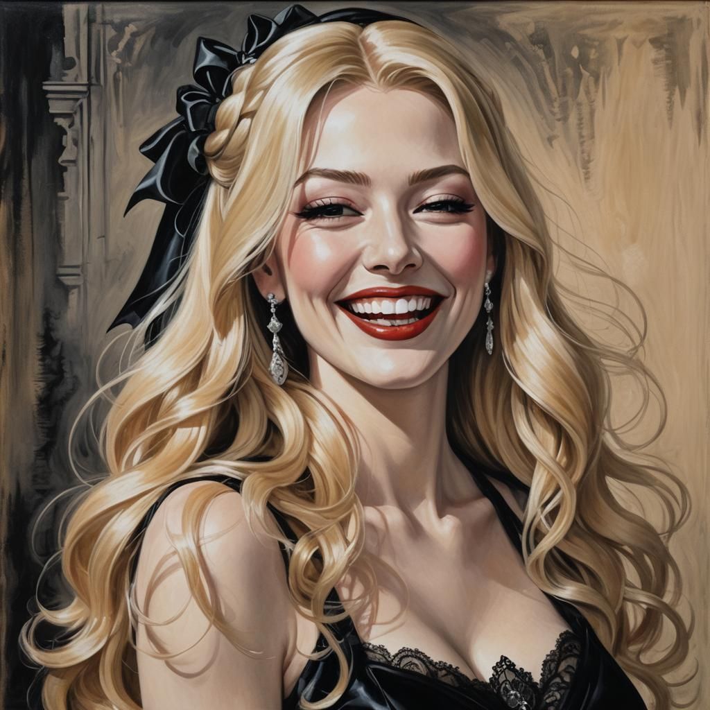 Elegant Femme Fatale in Noir Oil Painting