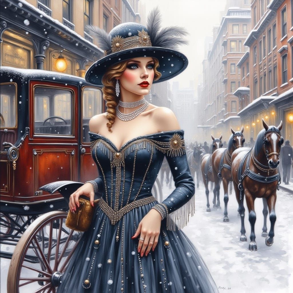 1920s Flapper Girl in Victorian Winter Wonderland