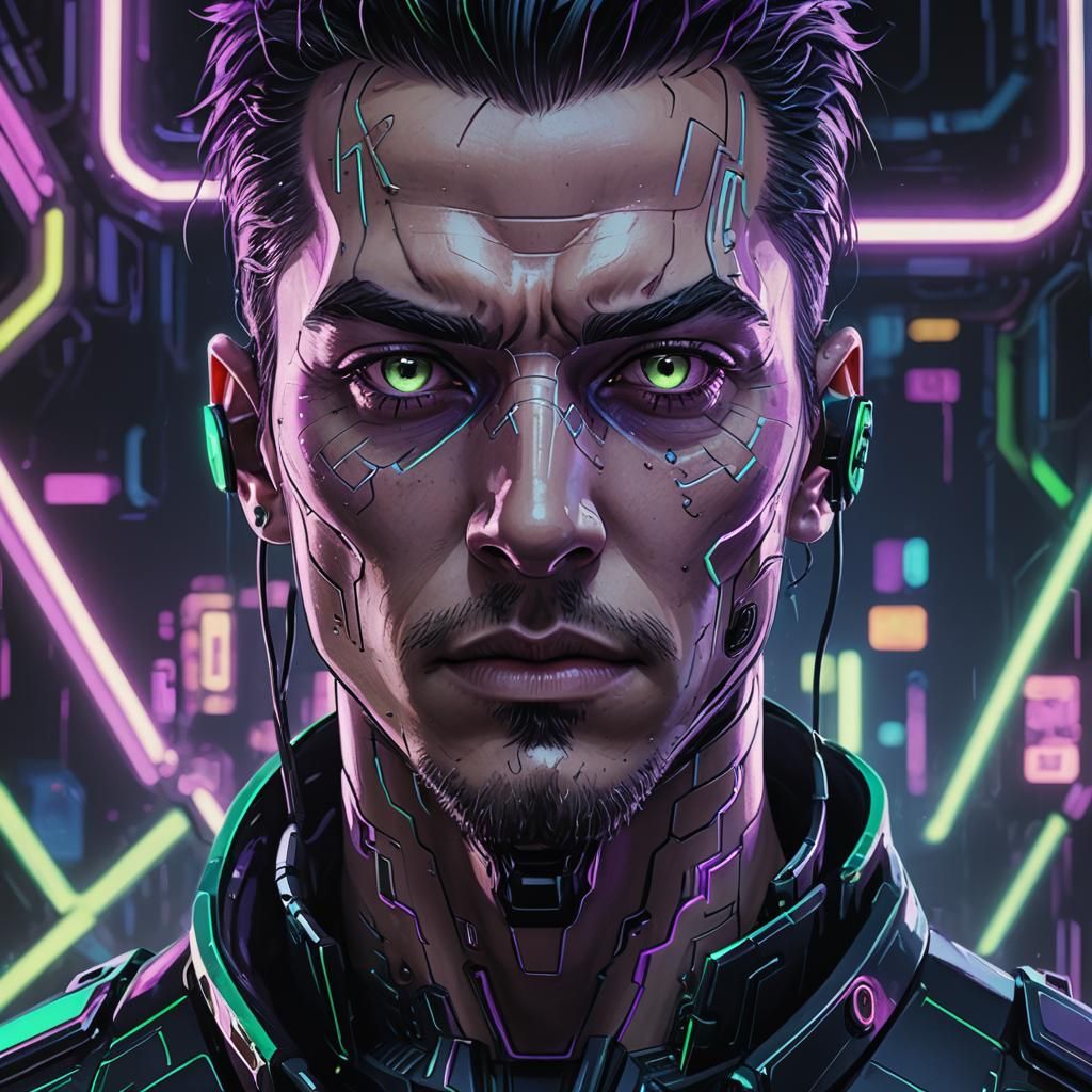 Cyberpunk Portrait of a Man in Futuristic Setting