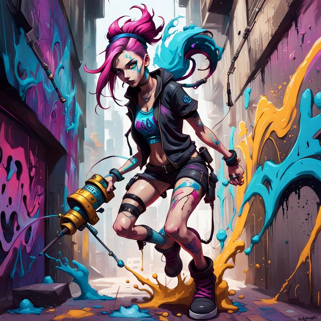 Jinx Graffiti Art in League of Legends Style