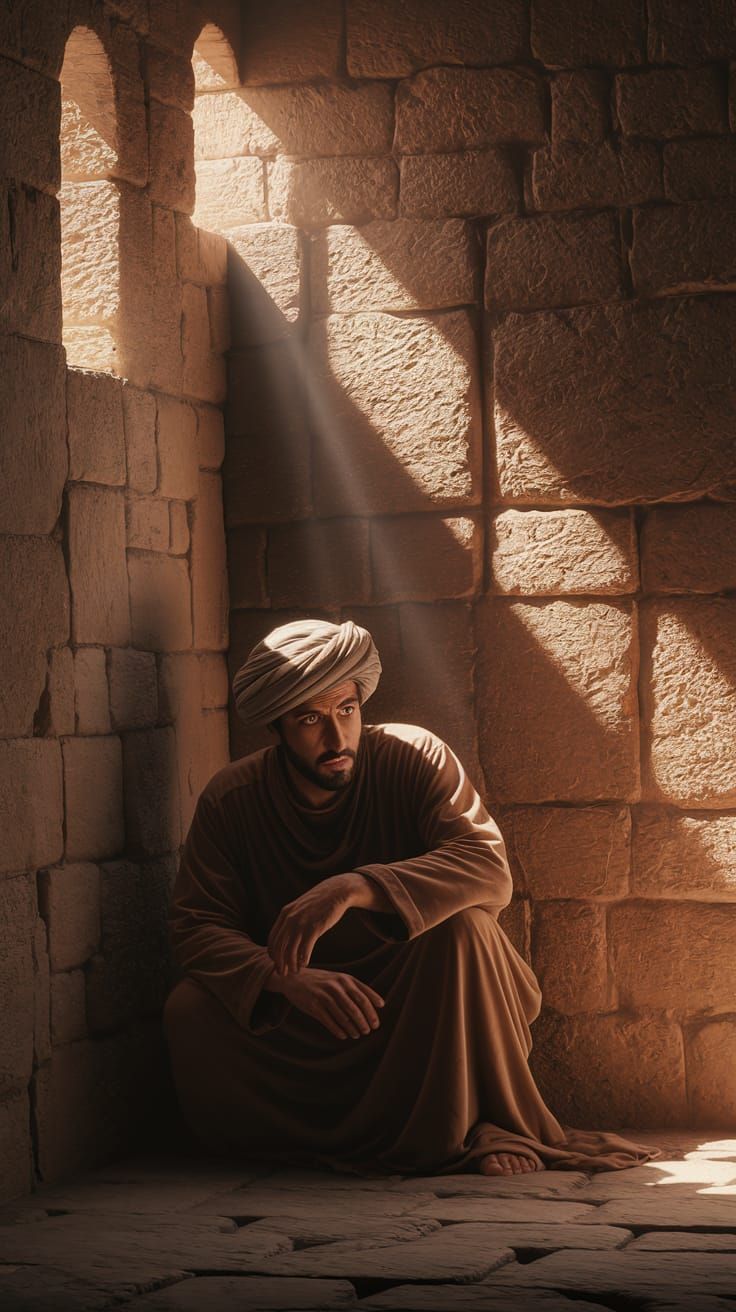 Arab Man Hiding in Medina: Cinematic Digital Painting