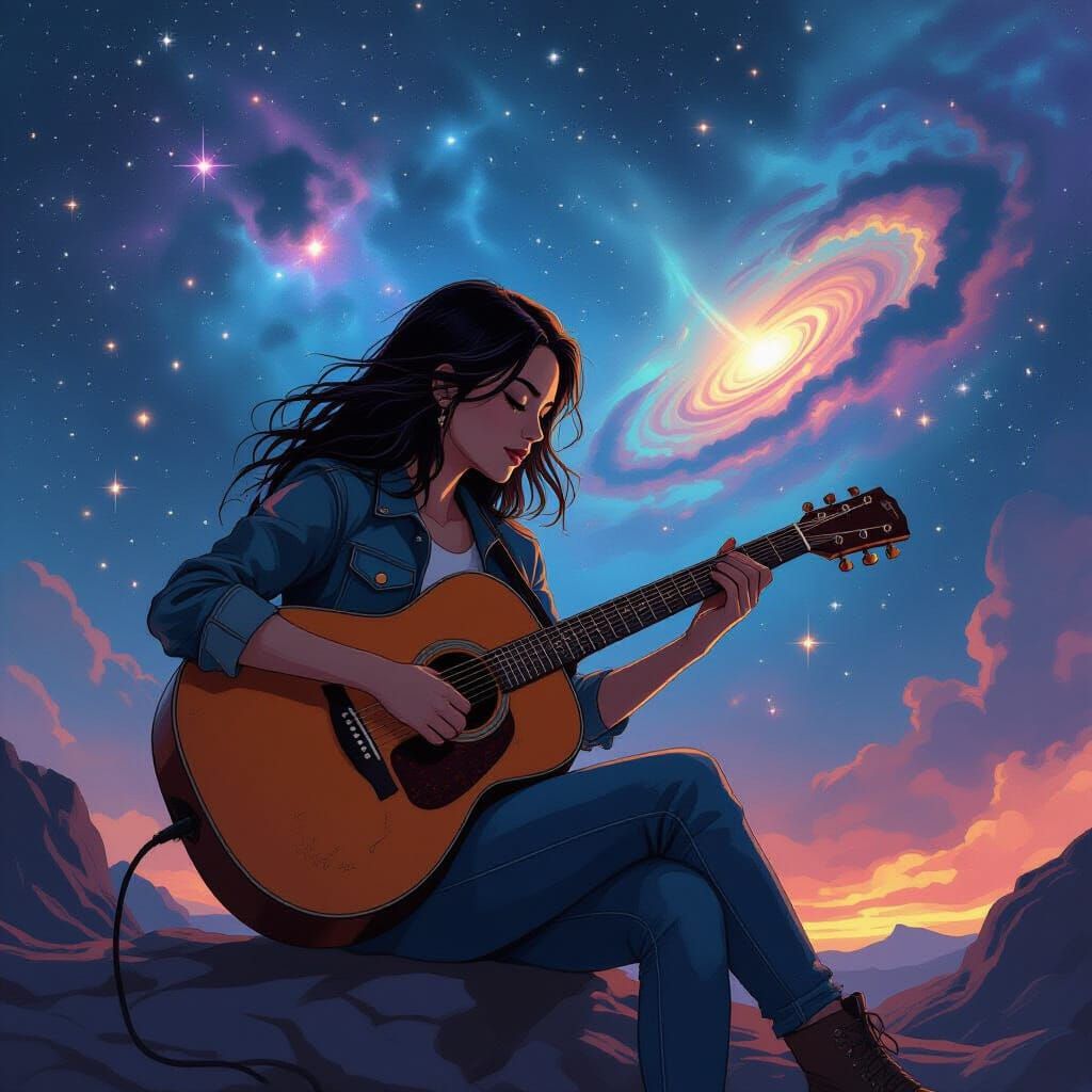 Cosmic Guitarist Serenade Amidst Swirling Galaxies