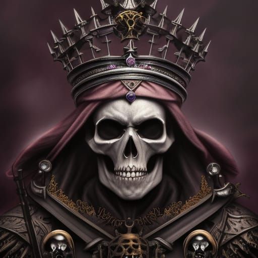 Undead skeleton wearing a crown, evil undead insanely detailed charcoal drawing. hyperdetailed, intricately detailed, S...