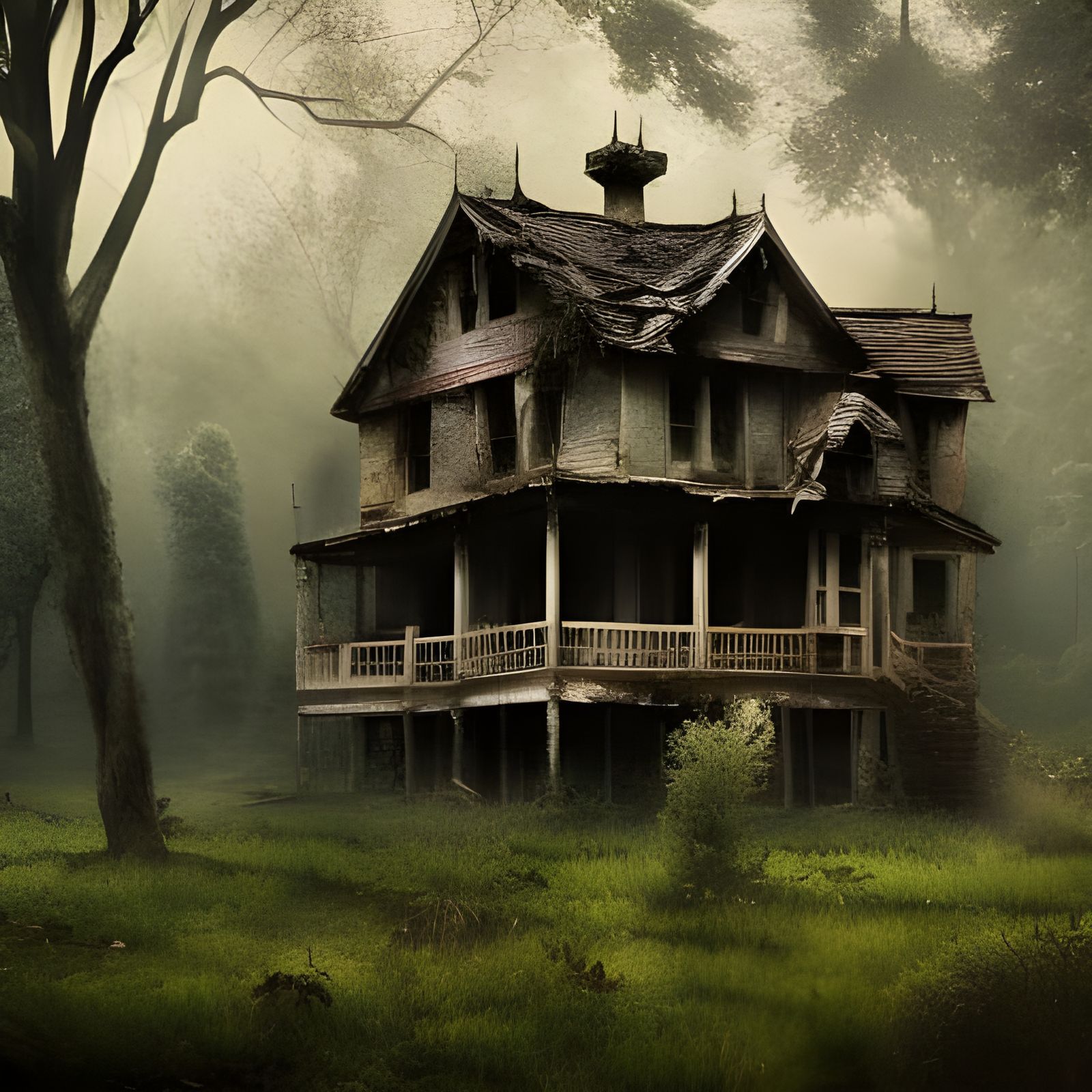 Abandoned House in Forest with Magic Light