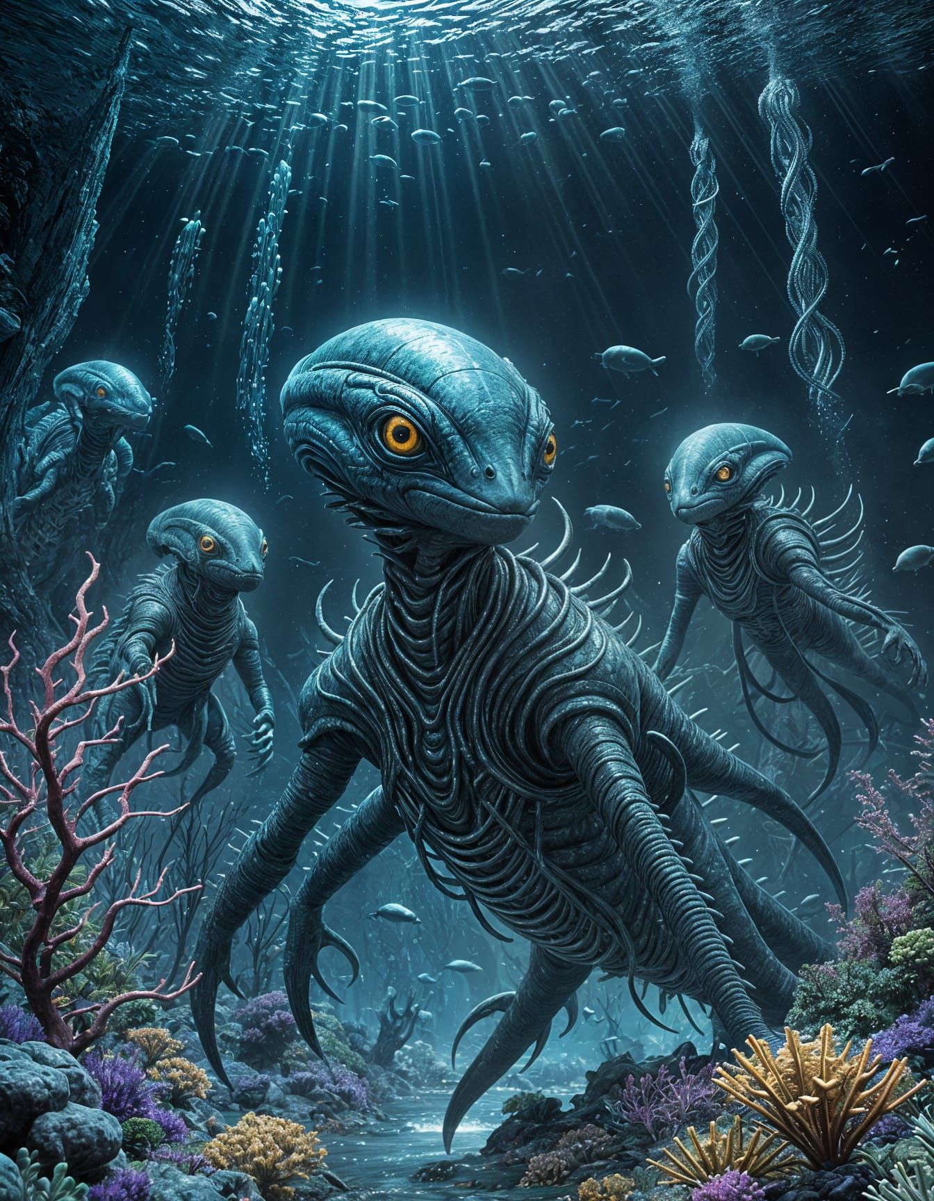 Deep Sea Alien Creatures in a Fantasy Ocean