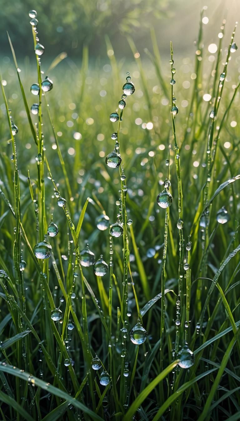 Ethereal Dew Drops Reflecting Morning Light