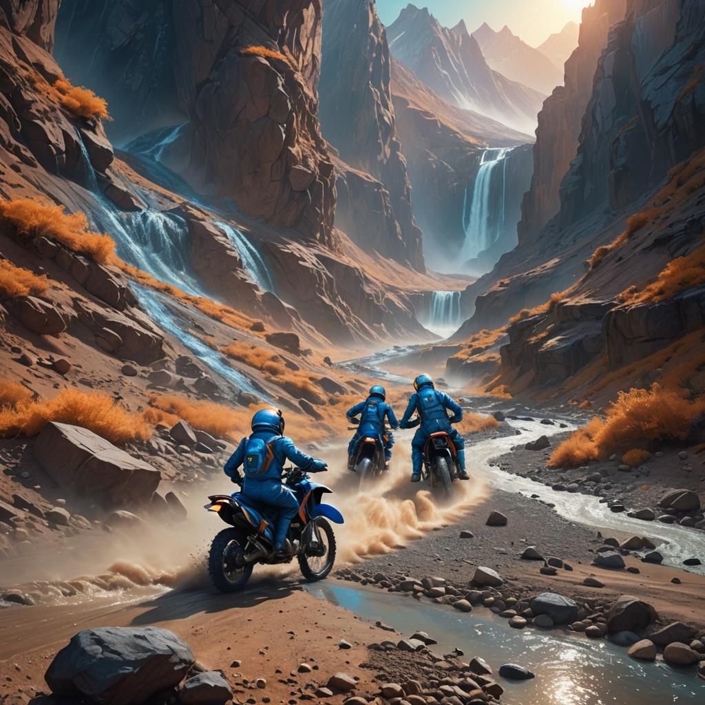 Astronaut's Motorcycle Adventure on an Alien Planet