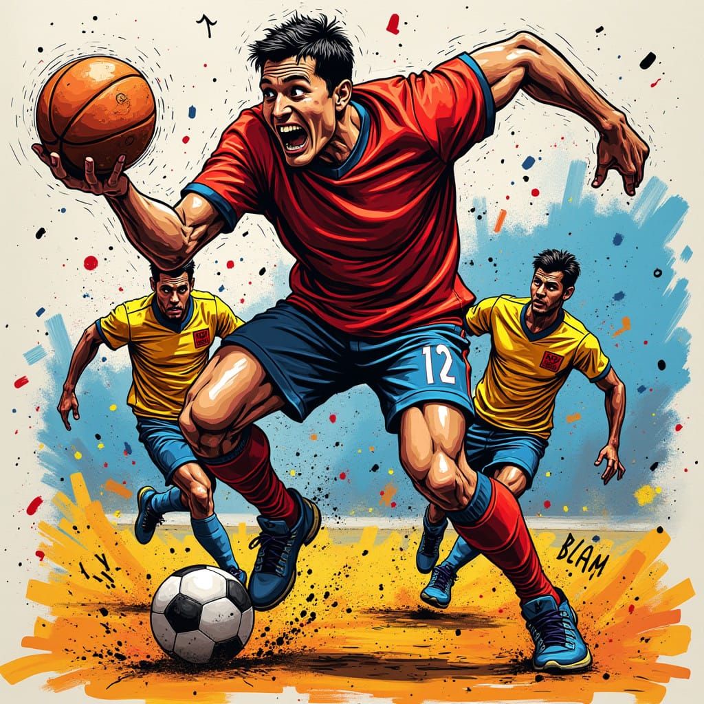Unbridled Sports Frenzy in Vibrant Graffiti Style