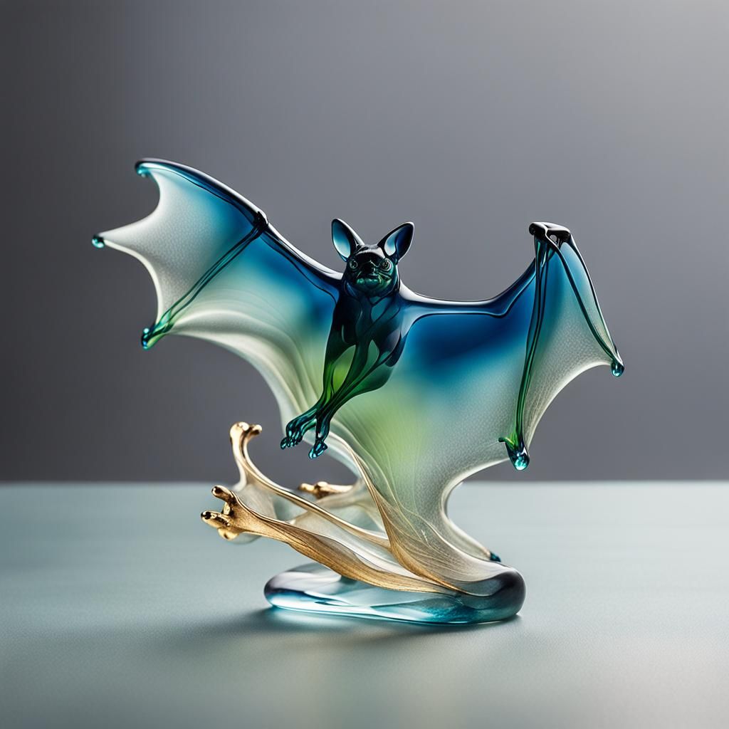 Elegant Glass Bat Figurine with Organic Shapes