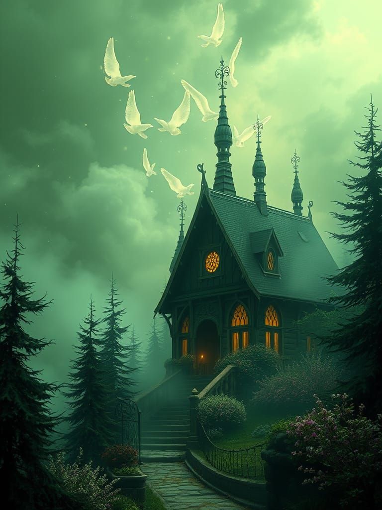 Ethereal Mist with Black and Emerald Green