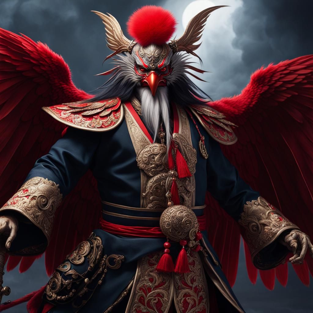 Tengu in Rococo Style, Hyperdetailed Full Body Portrait