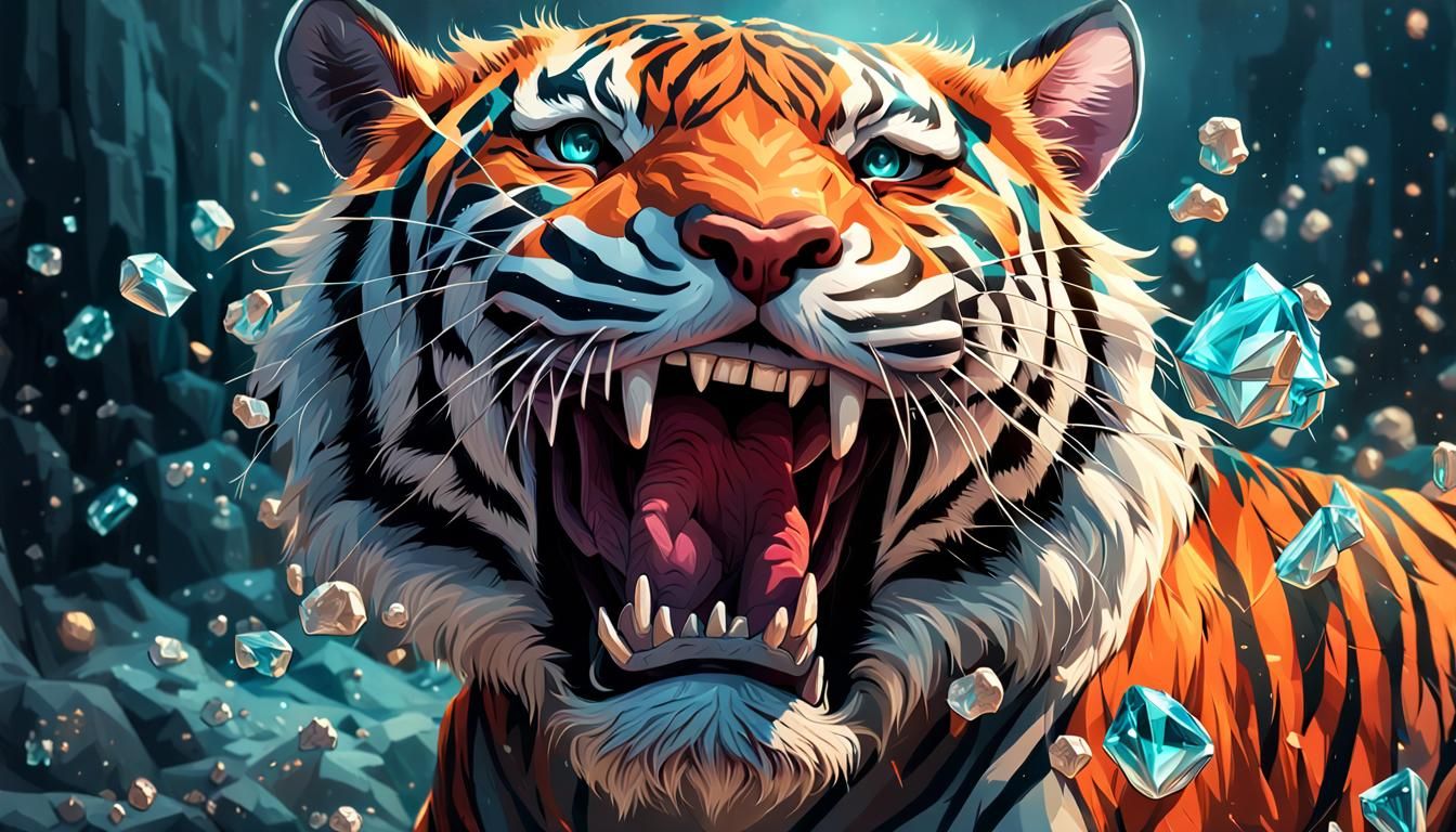 Crystalline Tiger Portrait in Hyperdetailed Digital Art