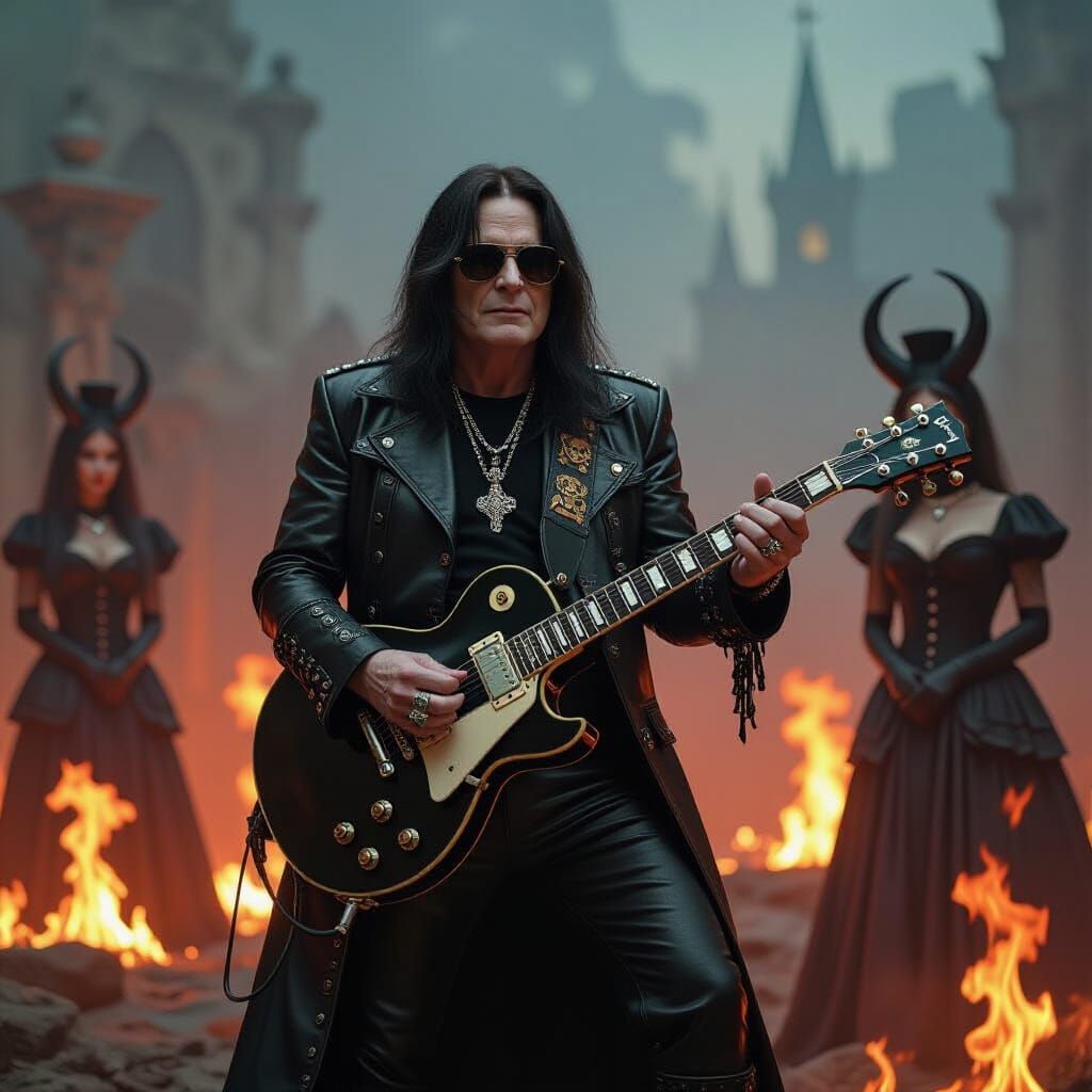 Ozzy Osbourne Plays Guitar in Burning Hellscape