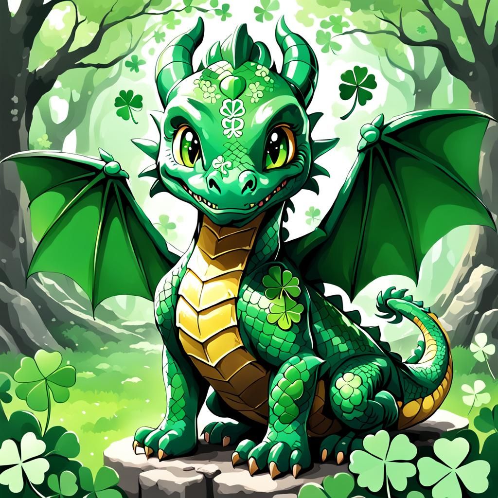 Lucky Dragon with Four-Leaf Clover