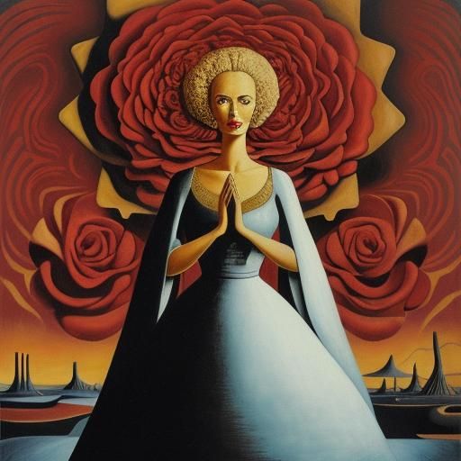 Surreal Portrait of Blonde Woman in Siqueiros Style