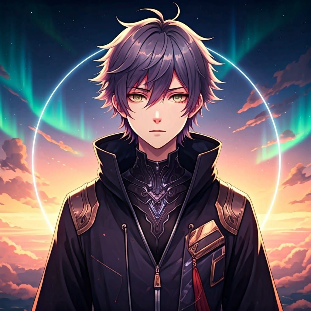 Ethereal Anime Boy in Futuristic Cosmic Realm